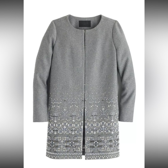 J.Crew Collection Embellished Cocoon Coat in Gray Beaded Wool Topcoat Sz 0 NEW - Picture 4 of 10